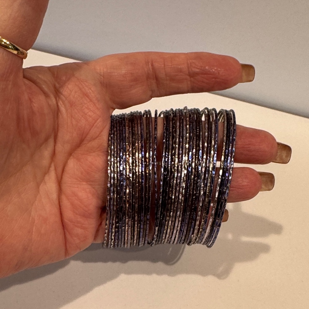Silver and blue 35 piece Bangle Bracelet Set EUC Fits 8” wrist